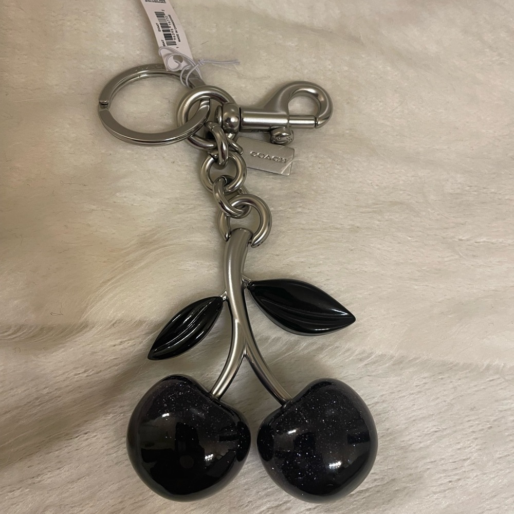 NWT COACH CHERRY BAG CHARM KEY RING BLACK 88547